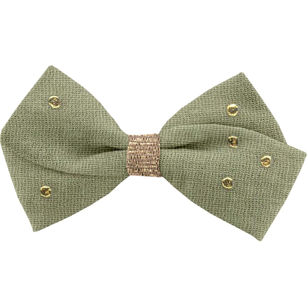 Petite Barrette Double Noeud Croisé Gaze Pois Or Vert Amande