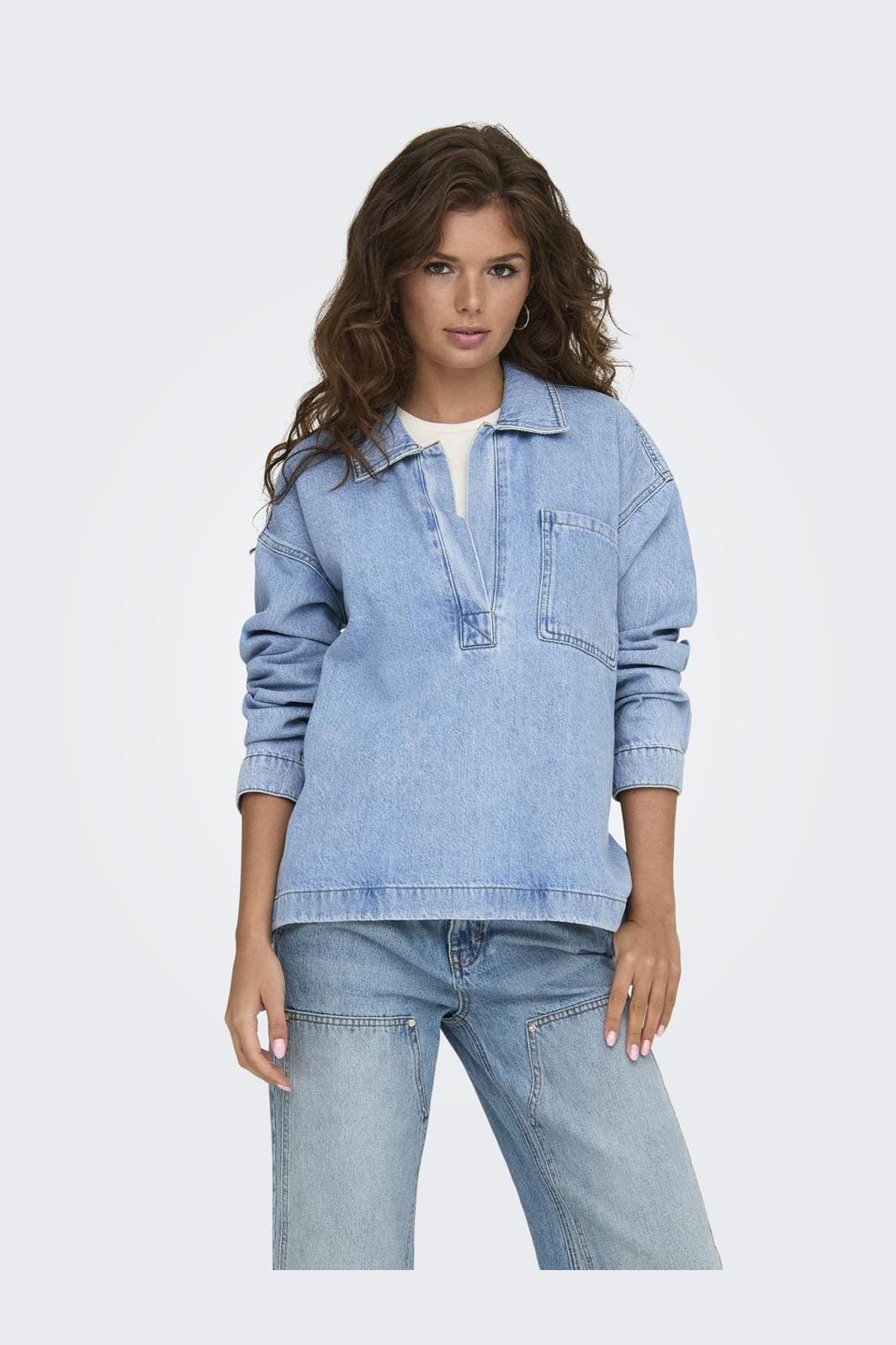 Only Onlbirdie L/S Polo Denim Shirt Azg