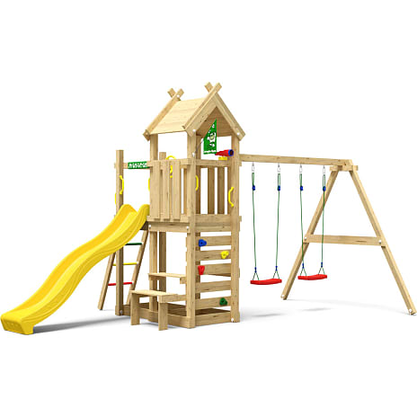 Jungle Gym Teepee legetårn komplet inkl. gyngemodul og gul rutsjebane