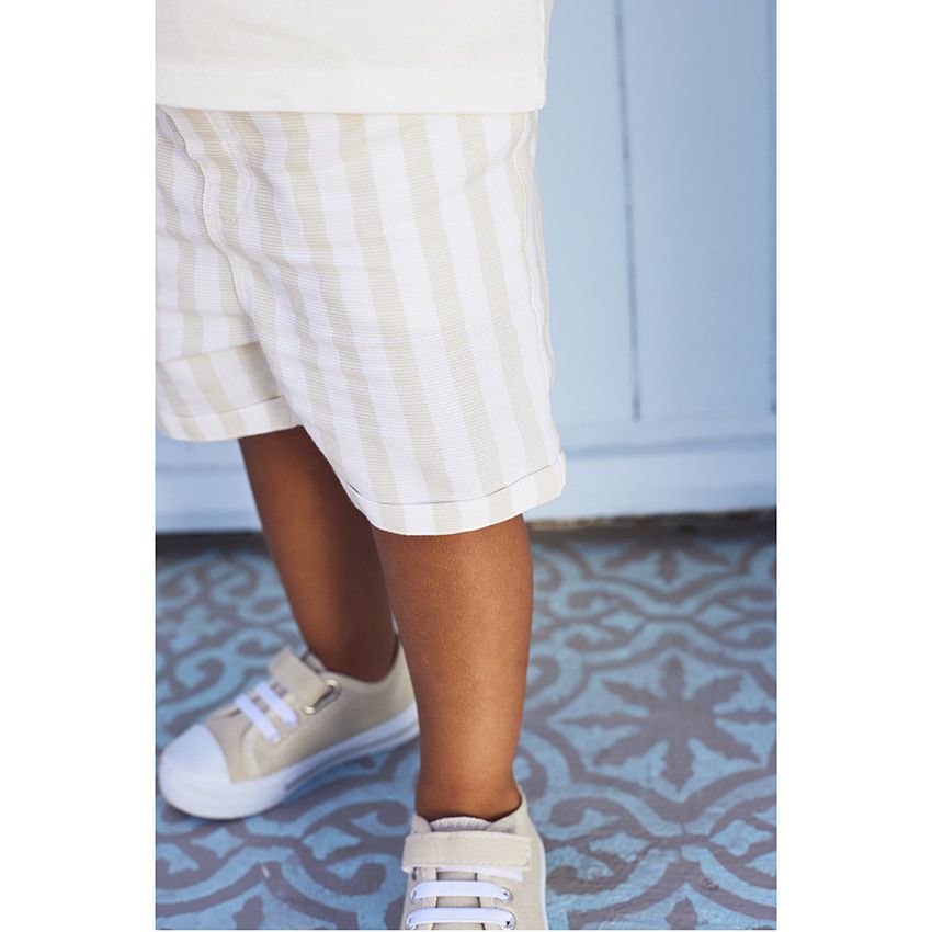 Bermuda rayé pour bébé garçon - Ecru