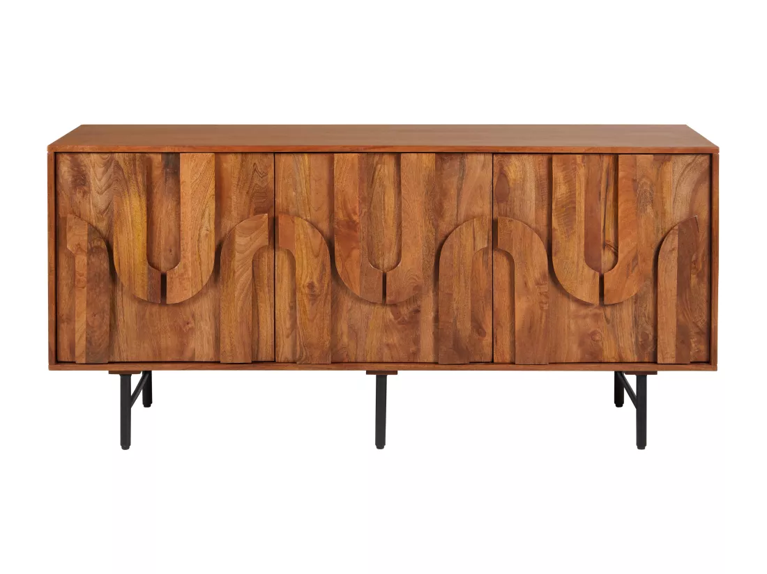 Buffet avec 3 portes en bois de manguier et métal noir - Naturel - MIZORAM de Maison Céphy