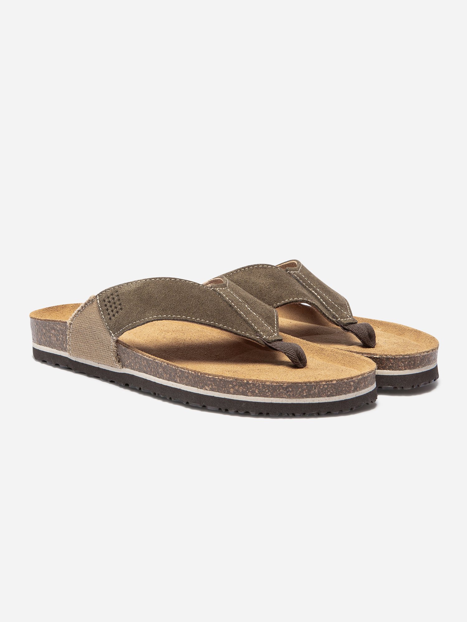 Tongs Homme Très Confort Mix Matières Kaki