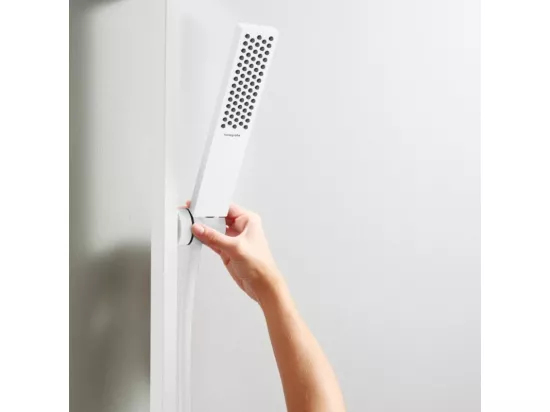 Pommeau de douche HANSGROHE Pulsify E 100 EcoSmart blanc mat + flexible de douche HANSGROHE Designflex 125 cm blanc mat