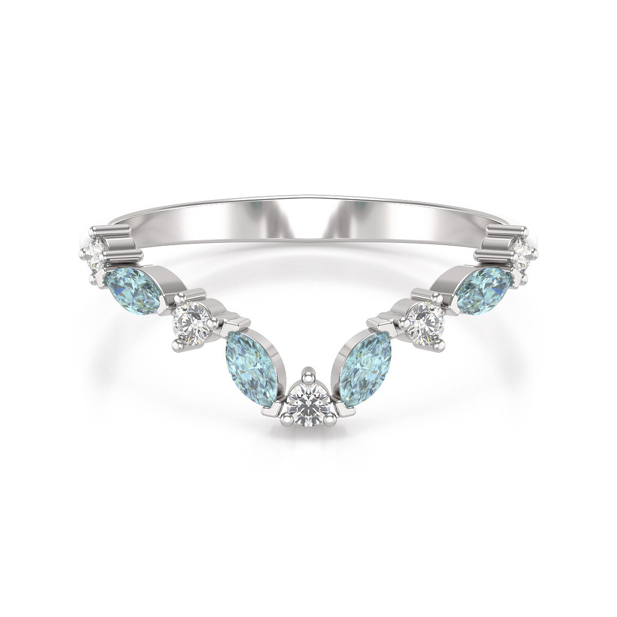 Bague ADEN Or 585 Blanc Aigue-Marine et diamants 1.9grs