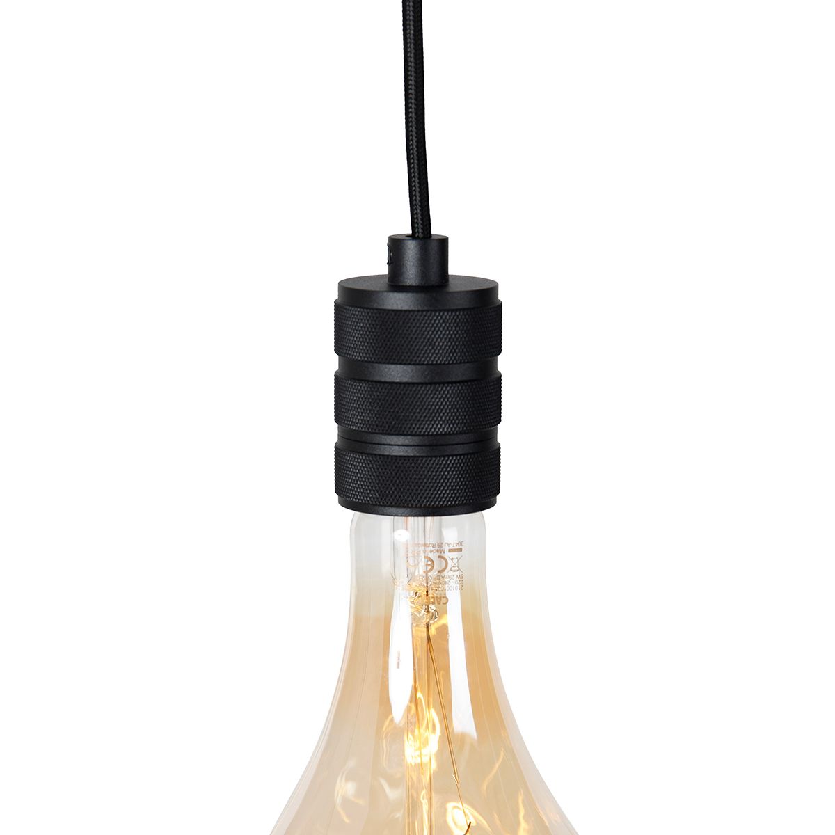Hanglamp zwart met stekker incl. PS160 goud dimbaar- Cavalux