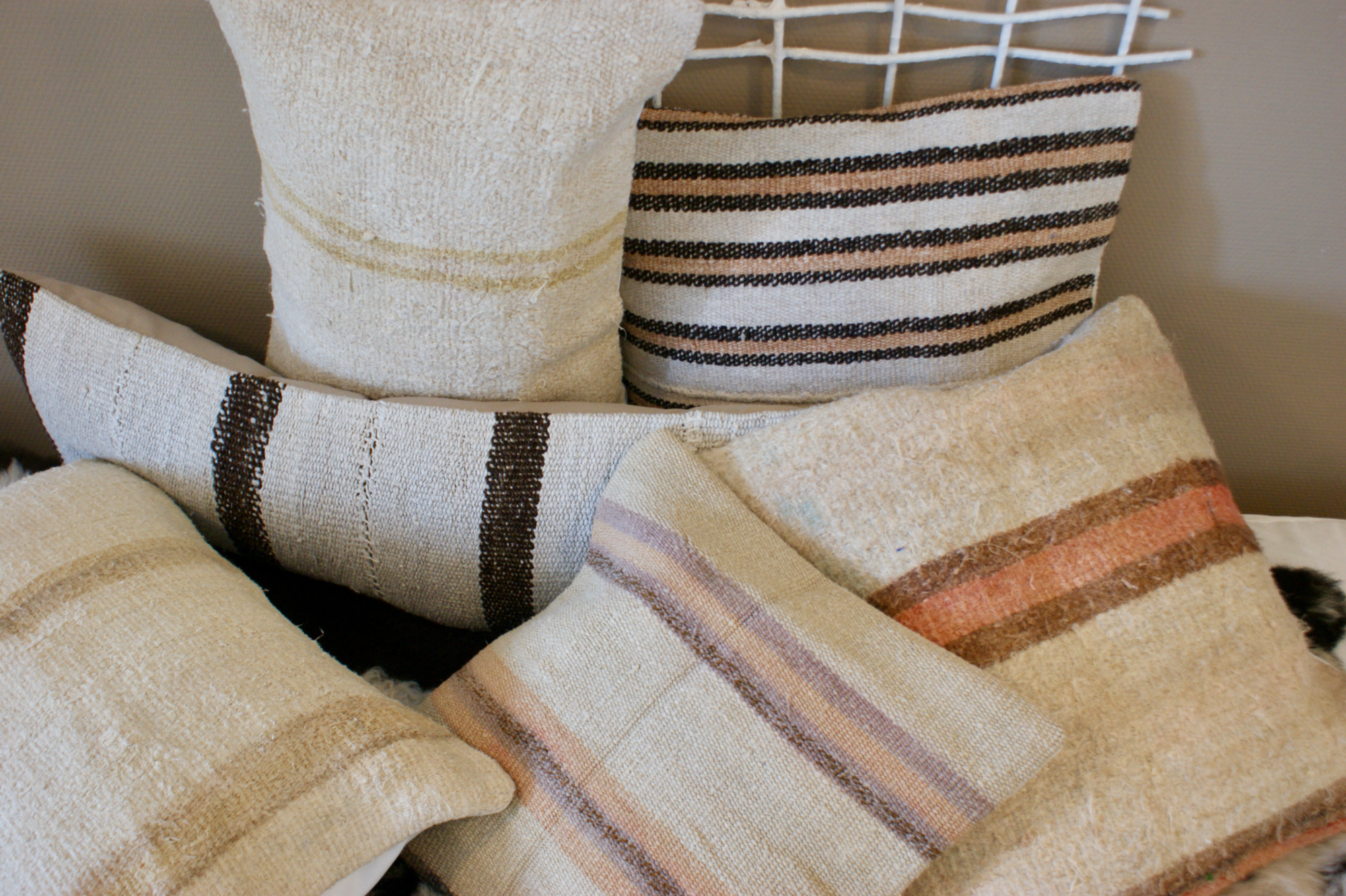 Kussen Kelim Vintage natural stripe mocha 60x40