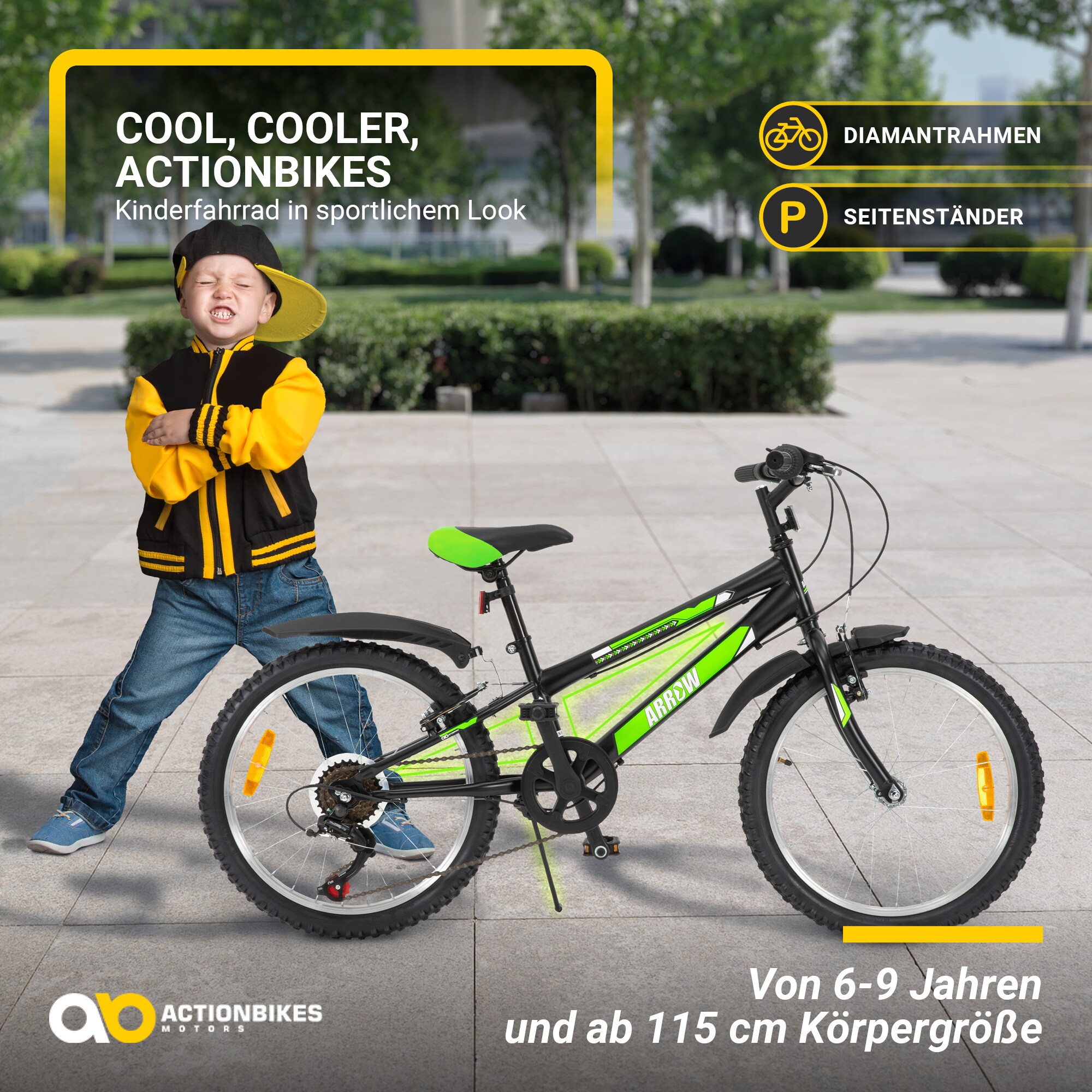 Actionbikes Kinderfahrrad Arrow 20 Zoll, Gangschaltung, V-Brake-Bremsen, verstellbar, Diamantrahmen
