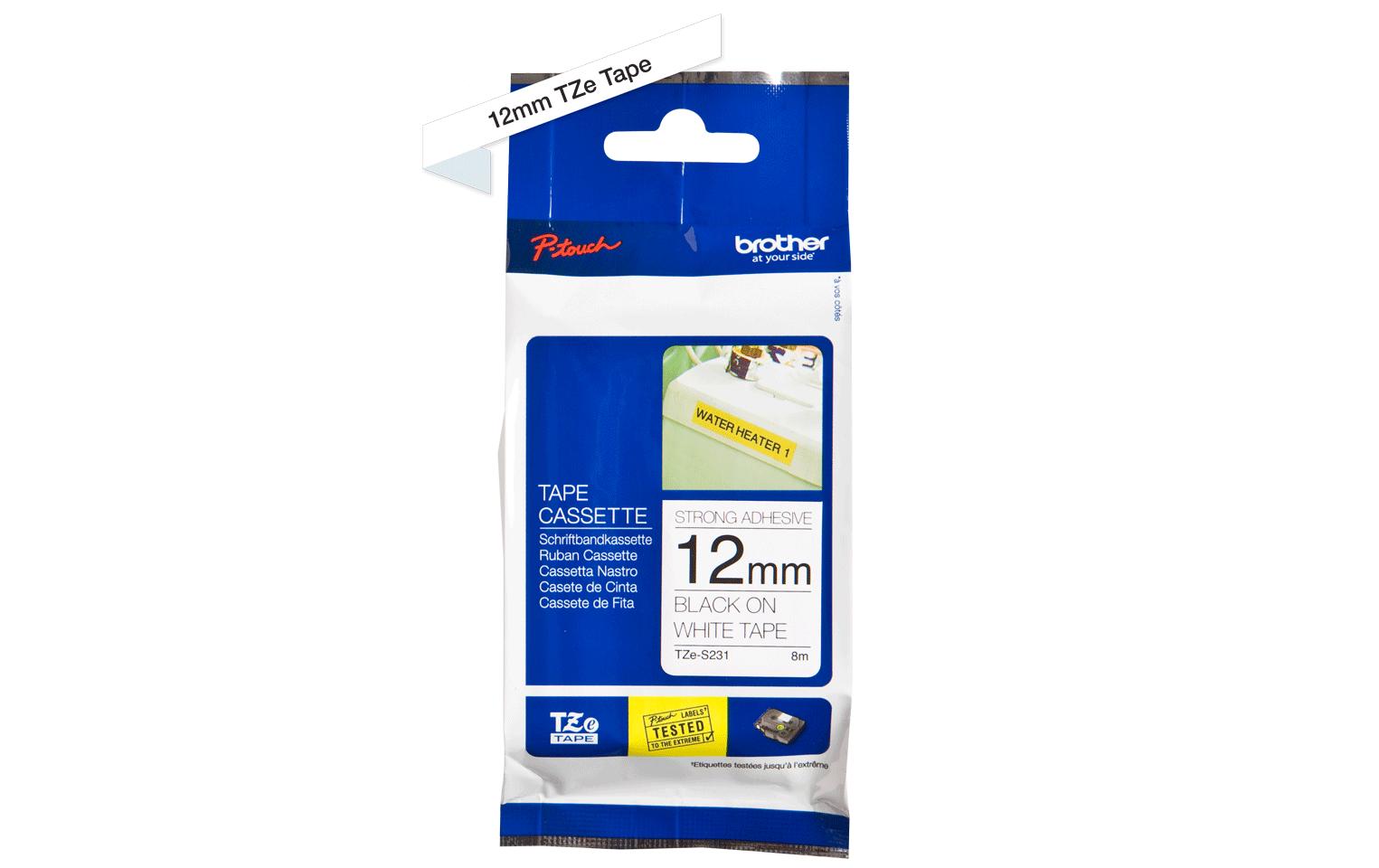 Beschriftungsband TZe-S231 Schwarz auf Weiss12 mm-Beschriftungsband für Etikettendrucker