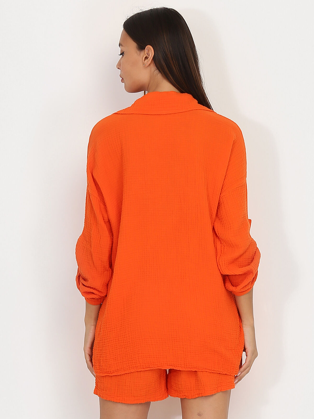 Ensemble blouse et short texturés- orange