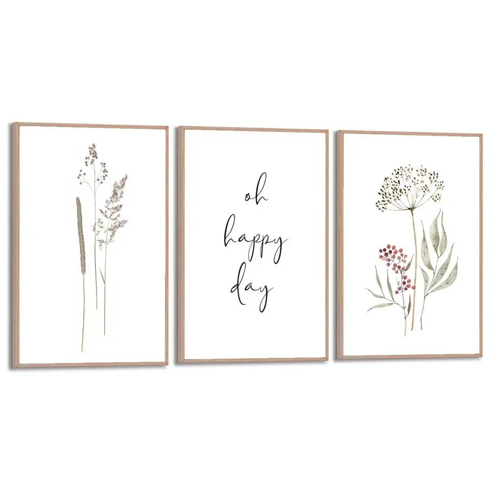 Set poster met lijst - Gedroogde bloemen