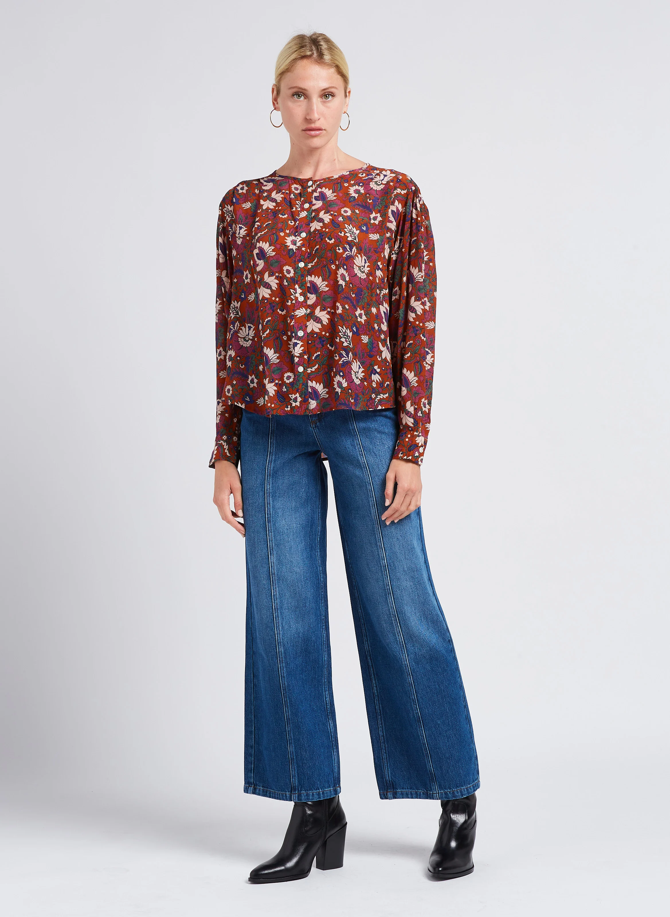 ORIANE - Jean large taille haute | Bleu