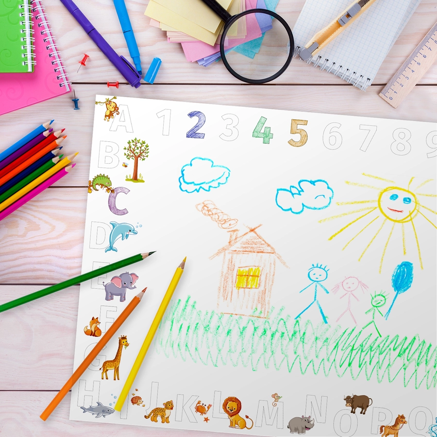 Nikima Papierunterlage A2 Schreibtischunterlage Alphabet + Zahlen weiß
