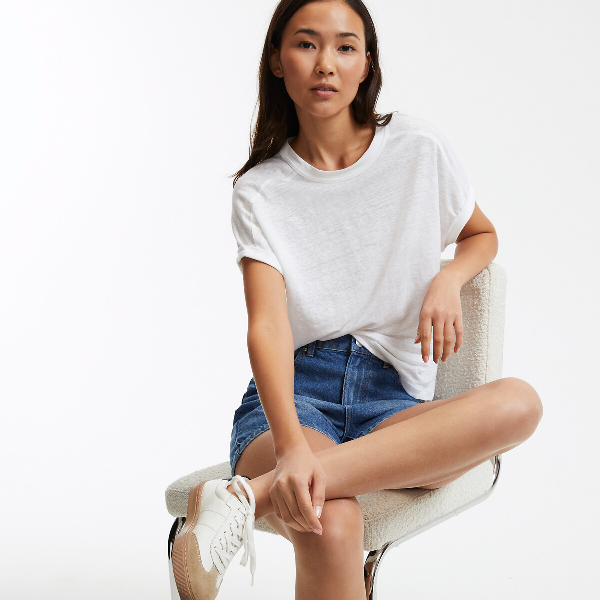 COLEÇÕES LA REDOUTE<br>Camiseta de linho com gola redonda