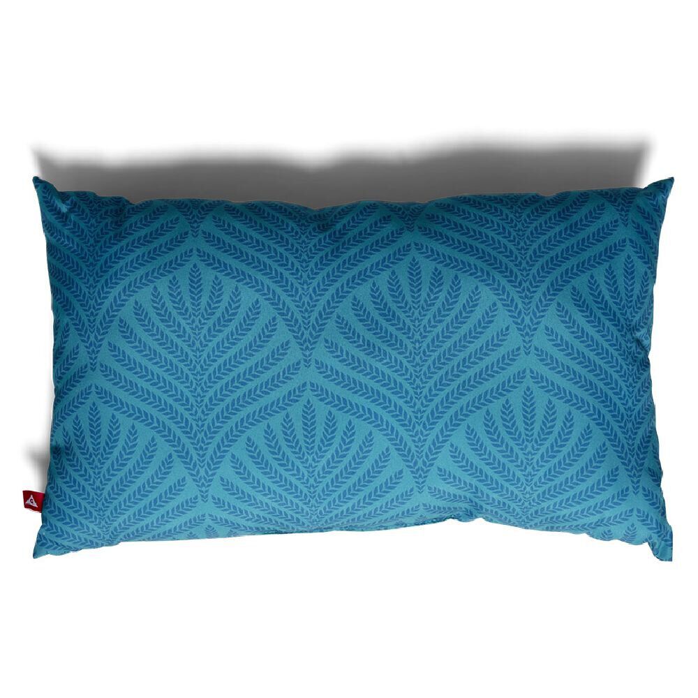 Coussin d'extérieur rectangulaire bleu motif palme 50x30 cm