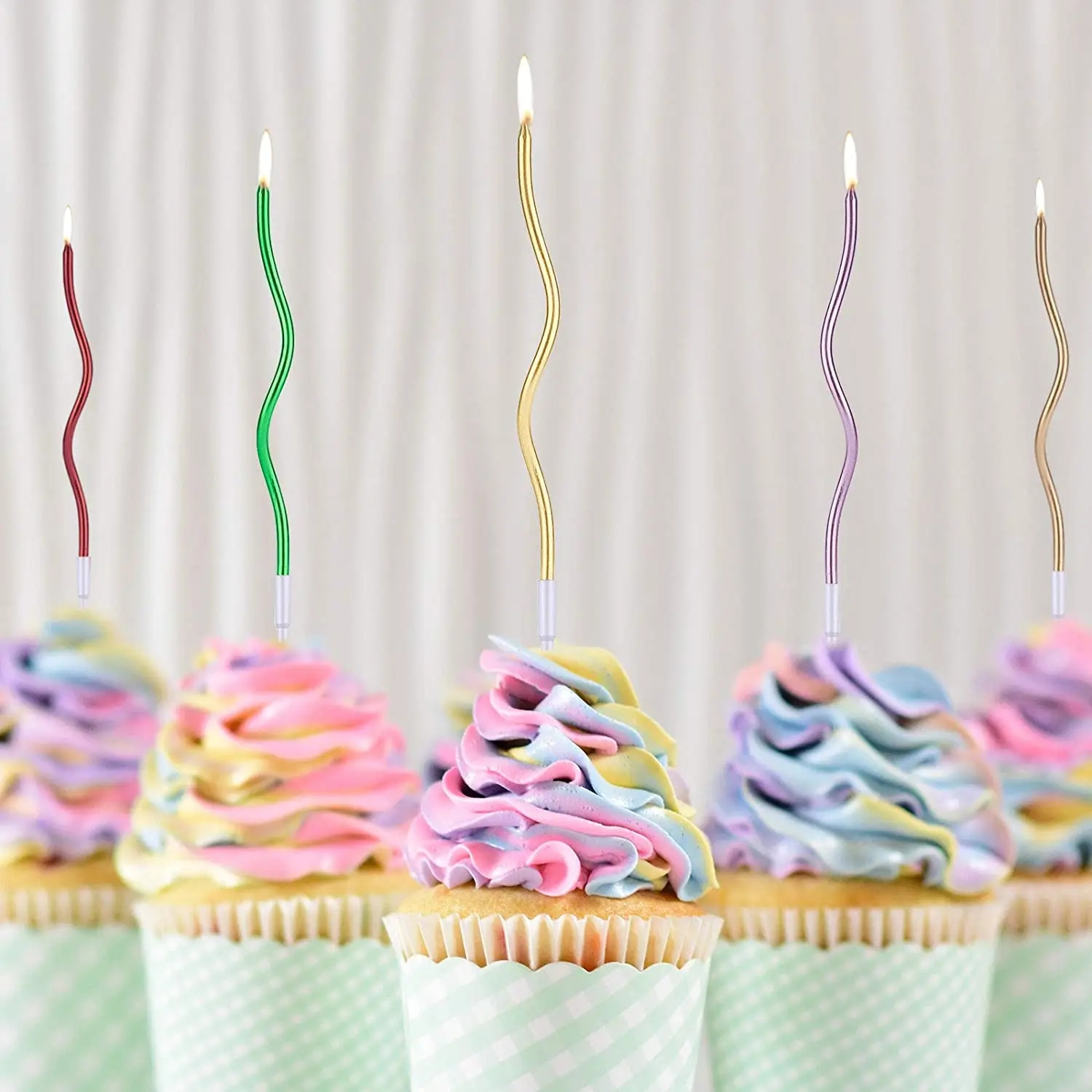 (6er Set) 11cm Spiral Geburtstags Kerzen Gebogene Birthday Deko für Torten / Kuchen / Muffins - Roségold