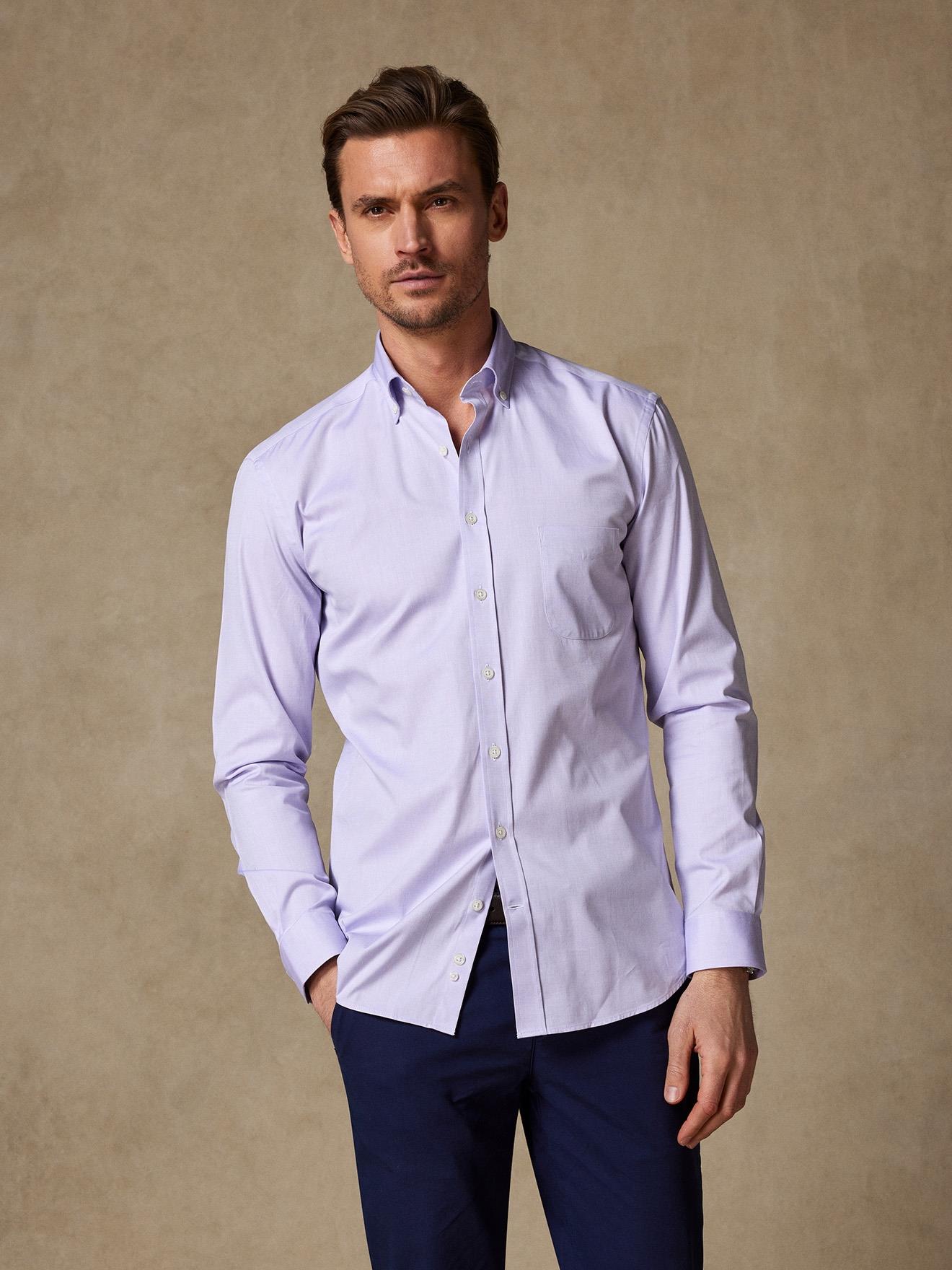 Chemise en pin point parme - Col Boutonné