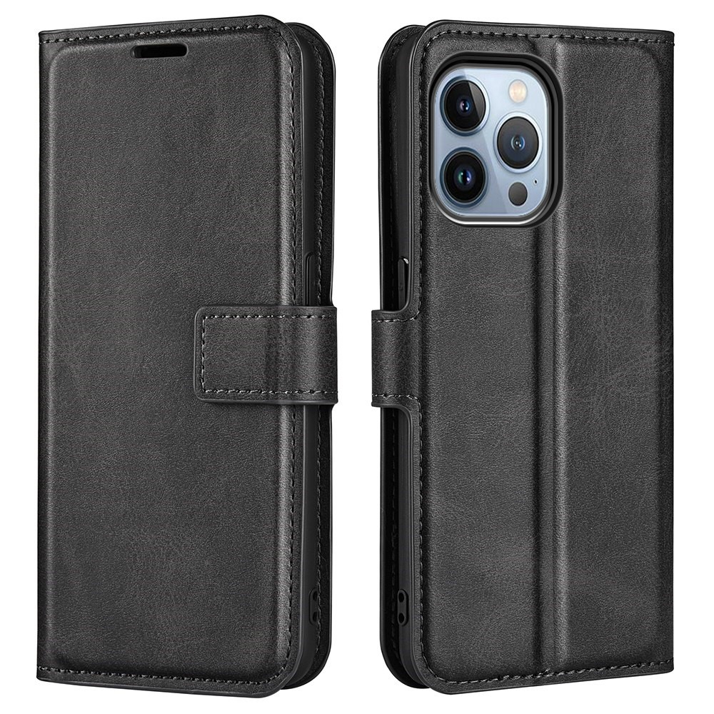 iPhone 14 Pro Max Vintage Leder Tasche Flip Cover - Schwarz