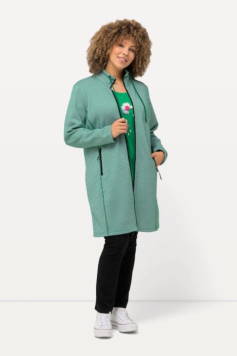 Strickfleece-Jacke, grafisches Muster, Stehkragen