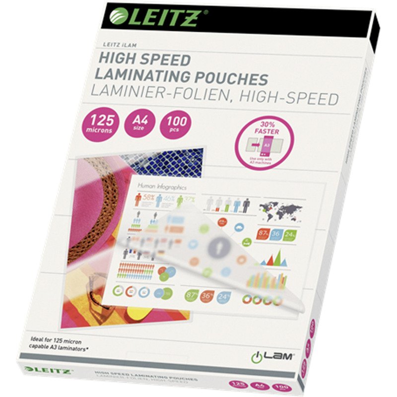 Pochettes de plastification Leitz Speed A4 2 x 125 µ brillantes - Boîte de 100