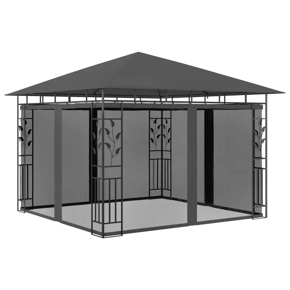 vidaXL - Prieel Met Lichtslinger - Antraciet - Stof - 3 x 3 x 2.73 m