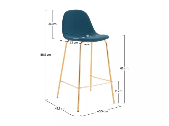 Lot de 2 chaises pour îlot central 65 cm en cuir synthétique bleu - Henrik