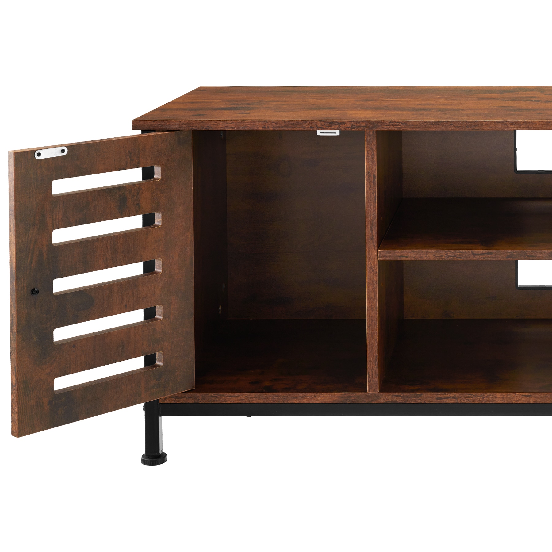 tectake® TV-Board, Industrial Style, offenes Fach, 2 Staufächer mit Magnettüren, verstellbarer Einlegeboden, 2 Kabelaussparungen, 110 x 41,5 x 50,5 cm