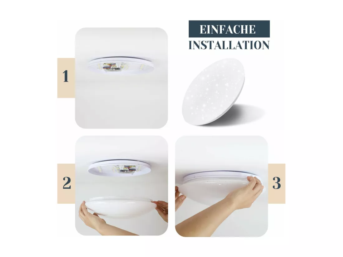NETTLIFE Plafonnier LED 12W, 6000K, 25cm Blanc Neutre Éclairage de Plafond Ciel Étoilé Lampe de Couloir Ronde pour Chambre d'Enfant Salon