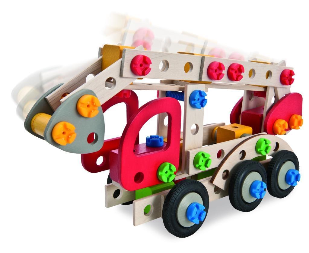 Holz-Feuerwehrauto CONSTRUCTOR 155-teilig in bunt