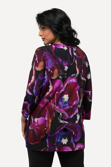 Slinkyshirt, Tulpen, V-Ausschnitt, 3/4-Arm