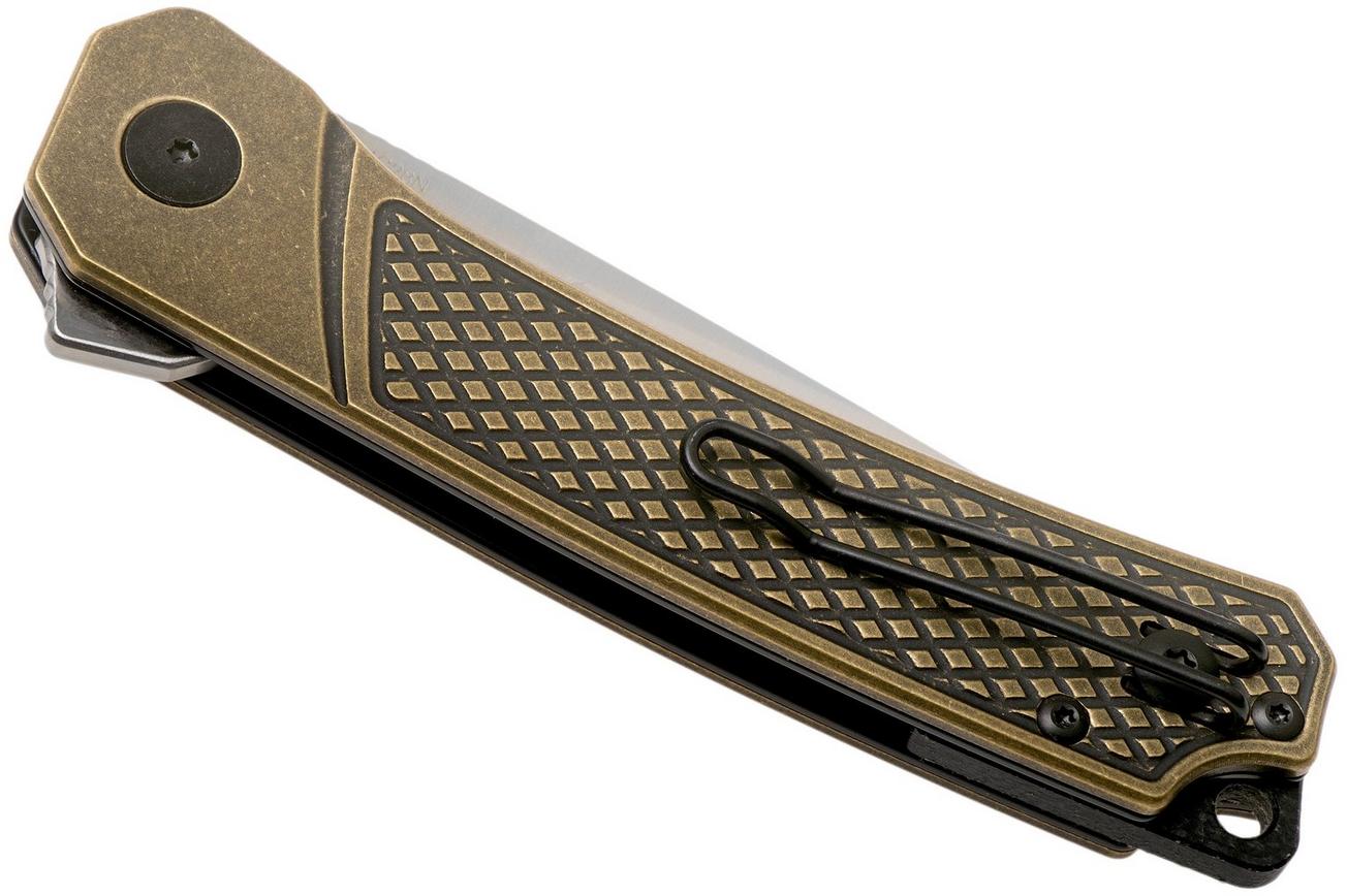 QSP Knife Osprey QS139-D1 Textured Brass, Satin, zakmes