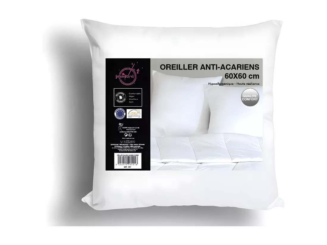 Oreiller confort anti-acarien 60x60 cm, par Intemporel
