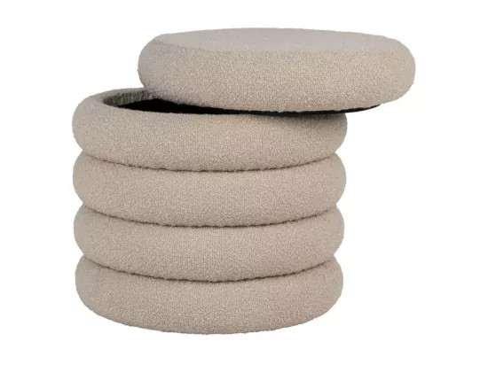 Brooklyn - Pouf coffre rond en tissu bouclette ø44cm - Beige