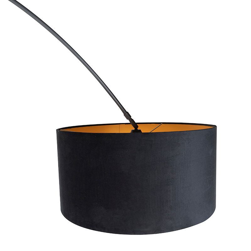 Booglamp zwart velours kap zwart met goud 50 cm - XXL