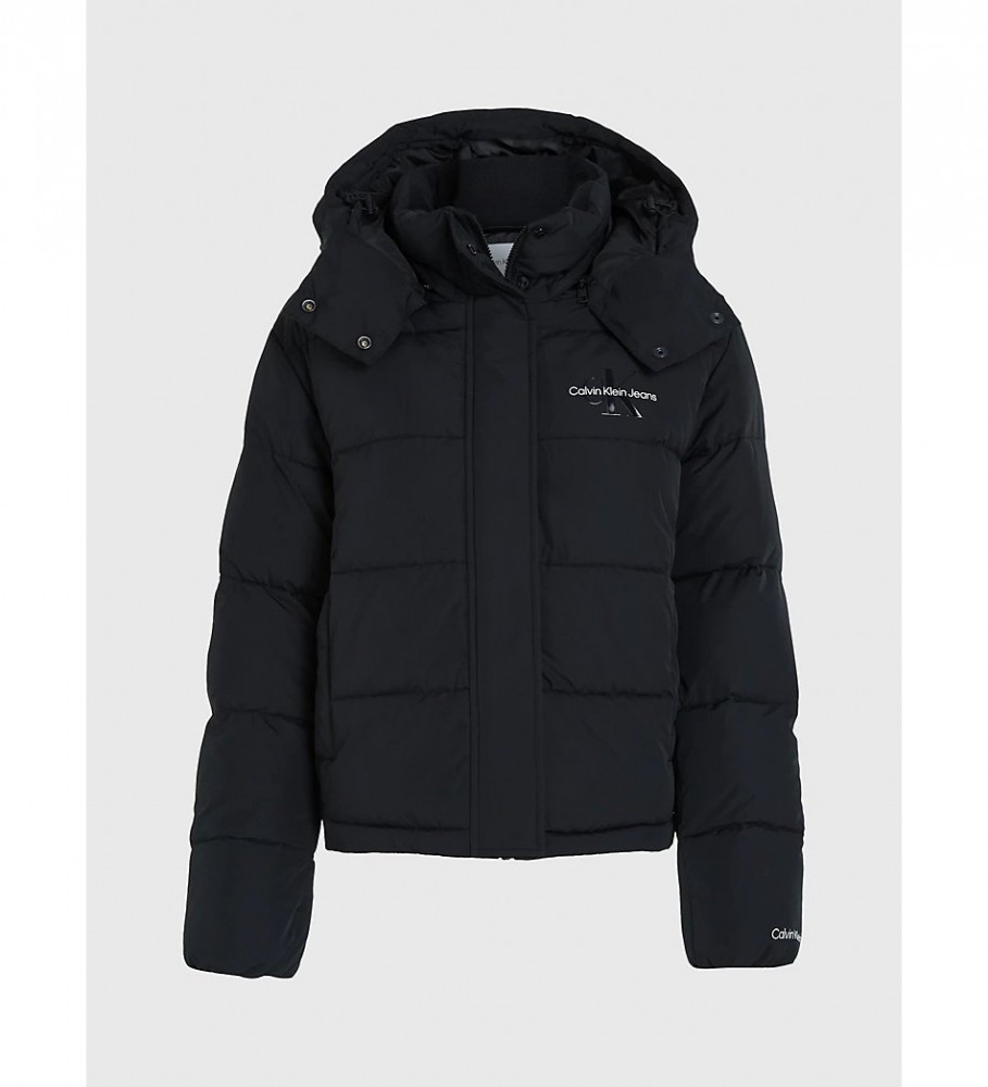 Jaqueta Calvin Klein Jeans de poliéster reciclado com capuz, preta.