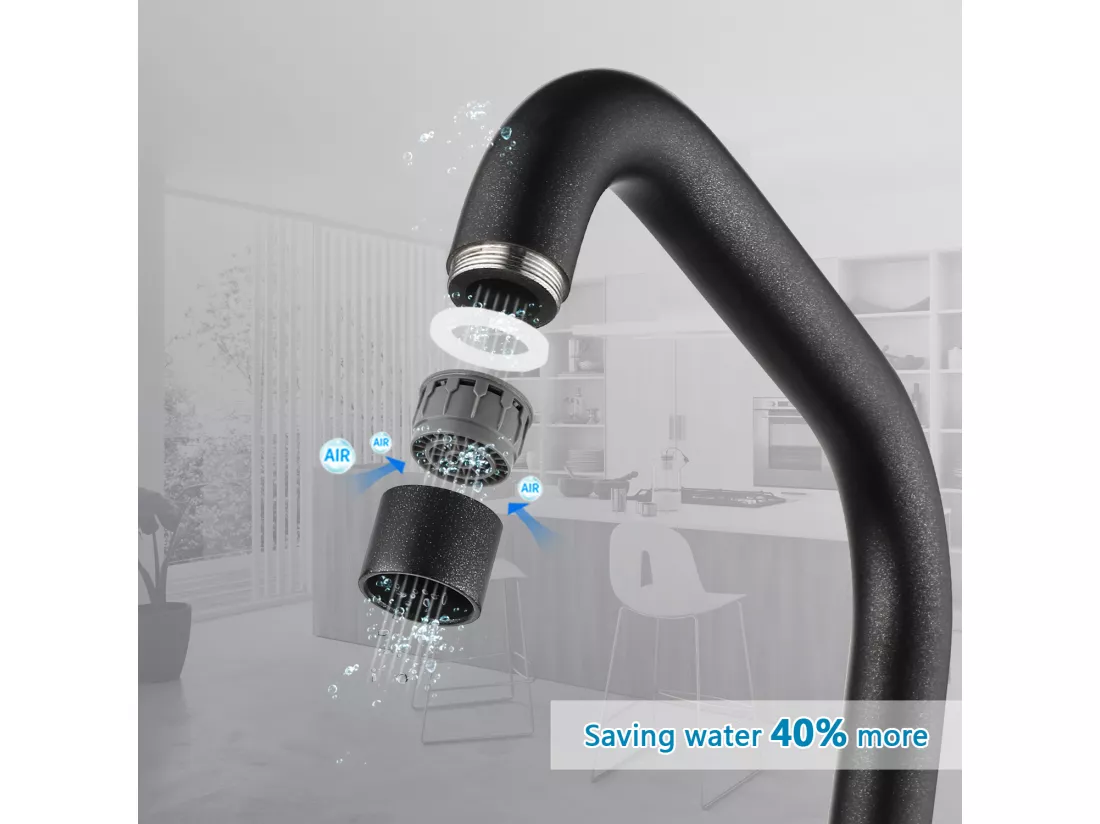 Cecipa max Mitigeur de Cuisine en Inox Noir étoilé - Robinet Cuisine avec Bec Haut et Incurvé, Mitigeur d'évier d'eau chaude et froide,EU Modèle