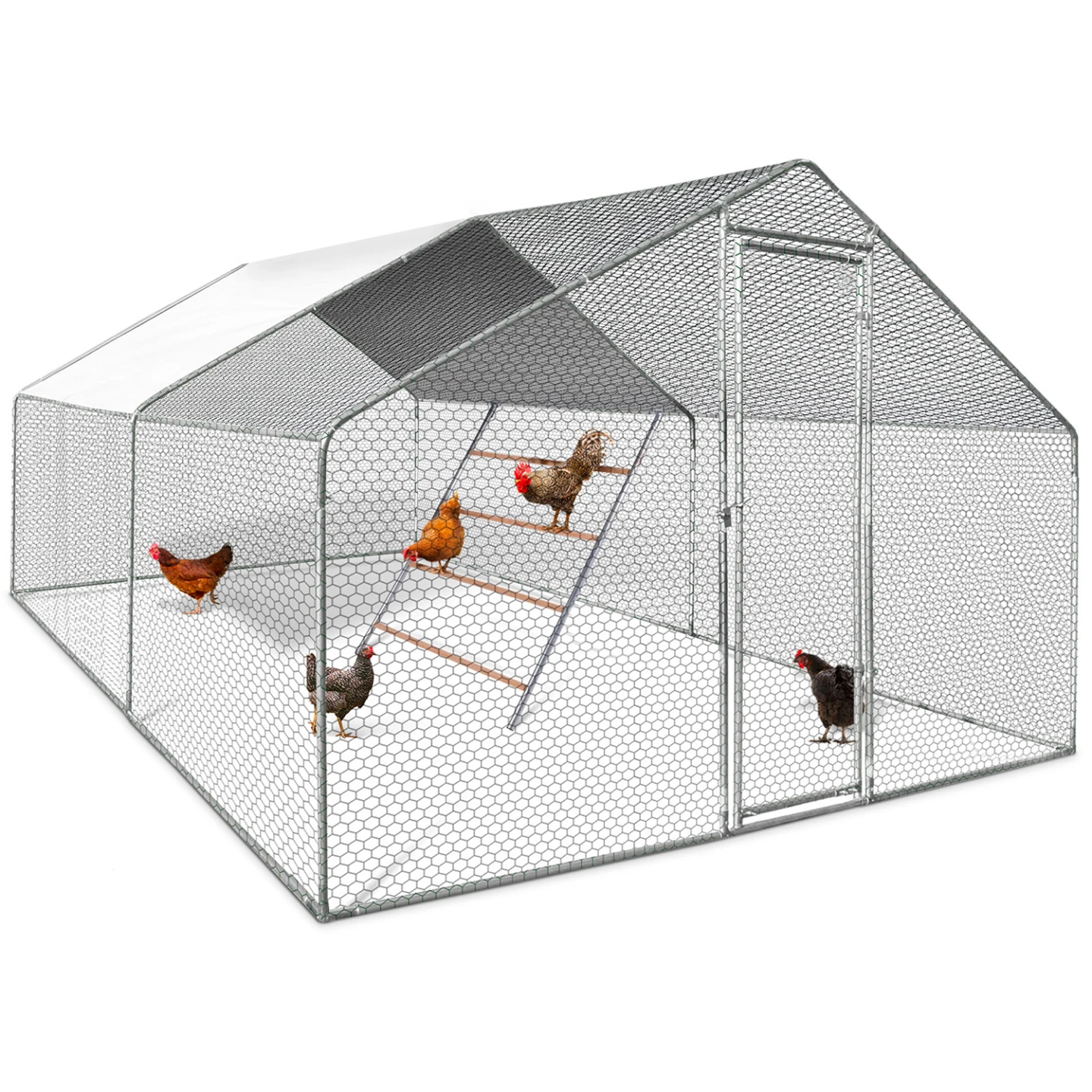 Enclos poulailler 12 m² 4x3 M avec grand perchoir 4 niveaux en bois acier galvanisé