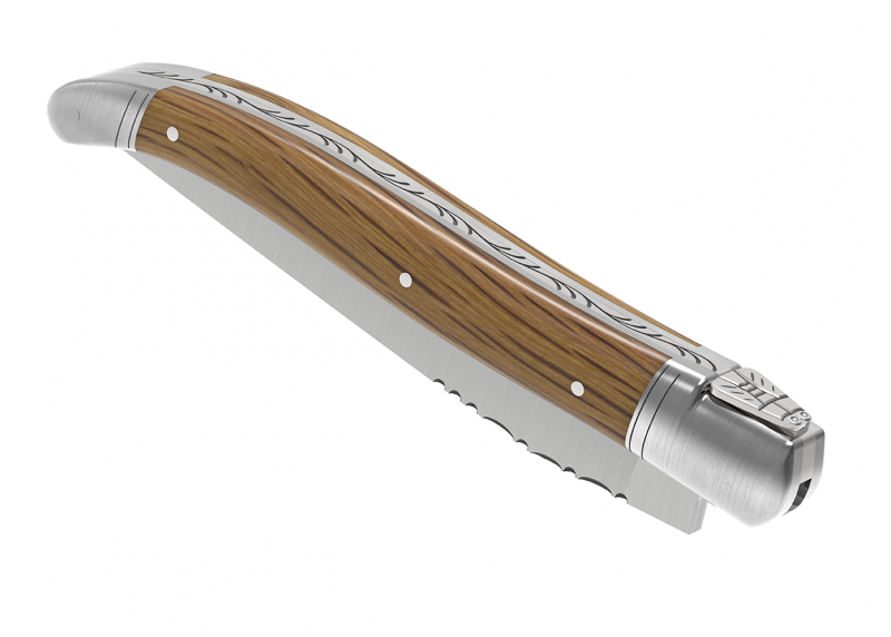 Couteau Laguiole avec un manche en bois de chêne et 2 mitres en acier inoxydable