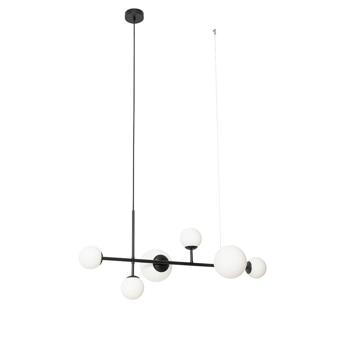 Moderne hanglamp zwart met mat glas 6-lichts - Monaco