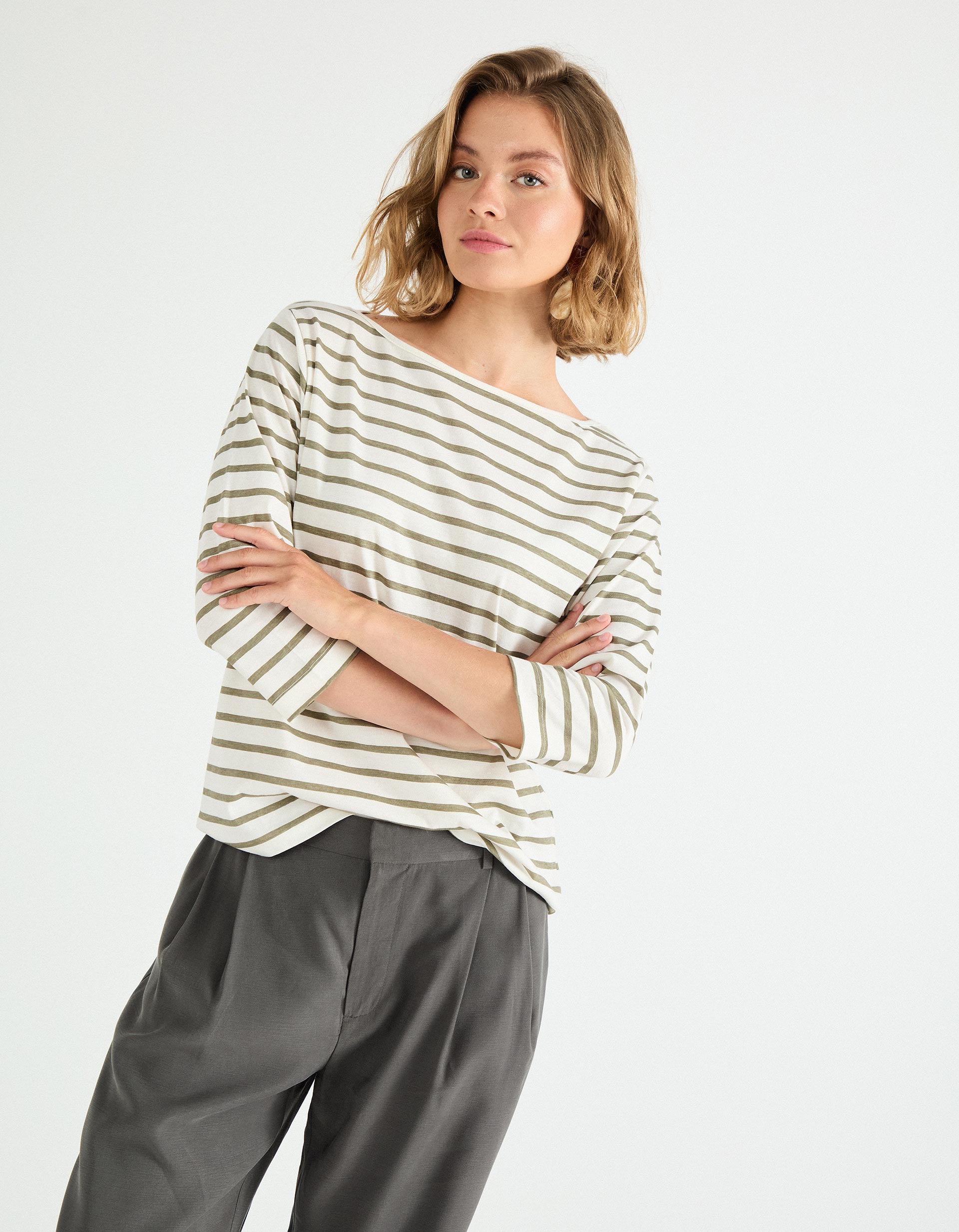 Camisola Riscas, Mulher, Verde Escuro