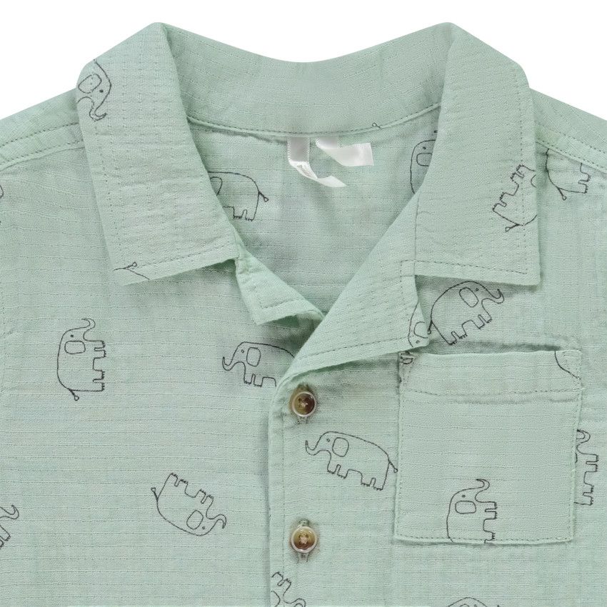 Ensemble 2 pièces double gaze imprimé éléphants pour bébé garçon - Vert