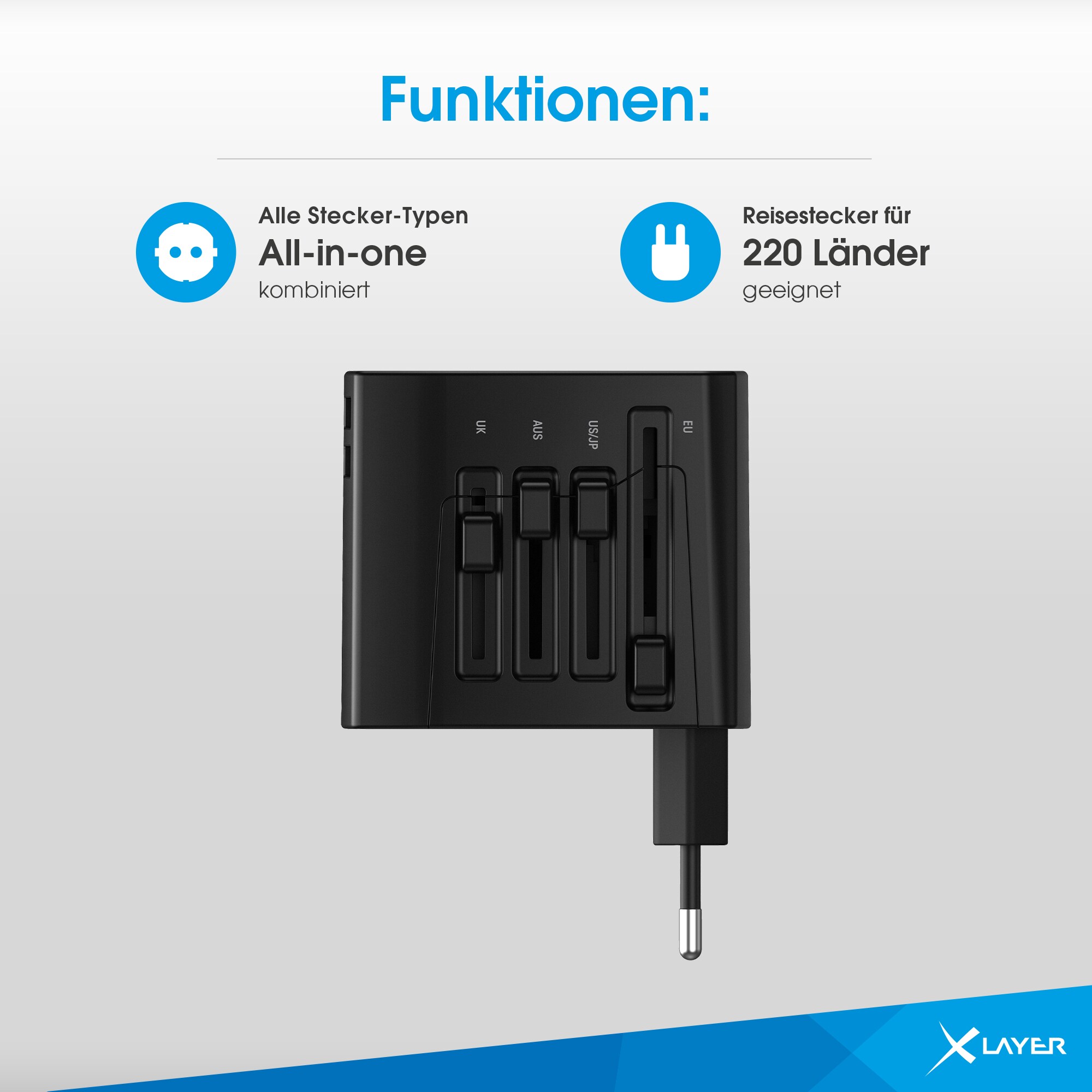 Xlayer CHARGER Internationaler Reiseadapter Reisestecker universal für 220 Länder