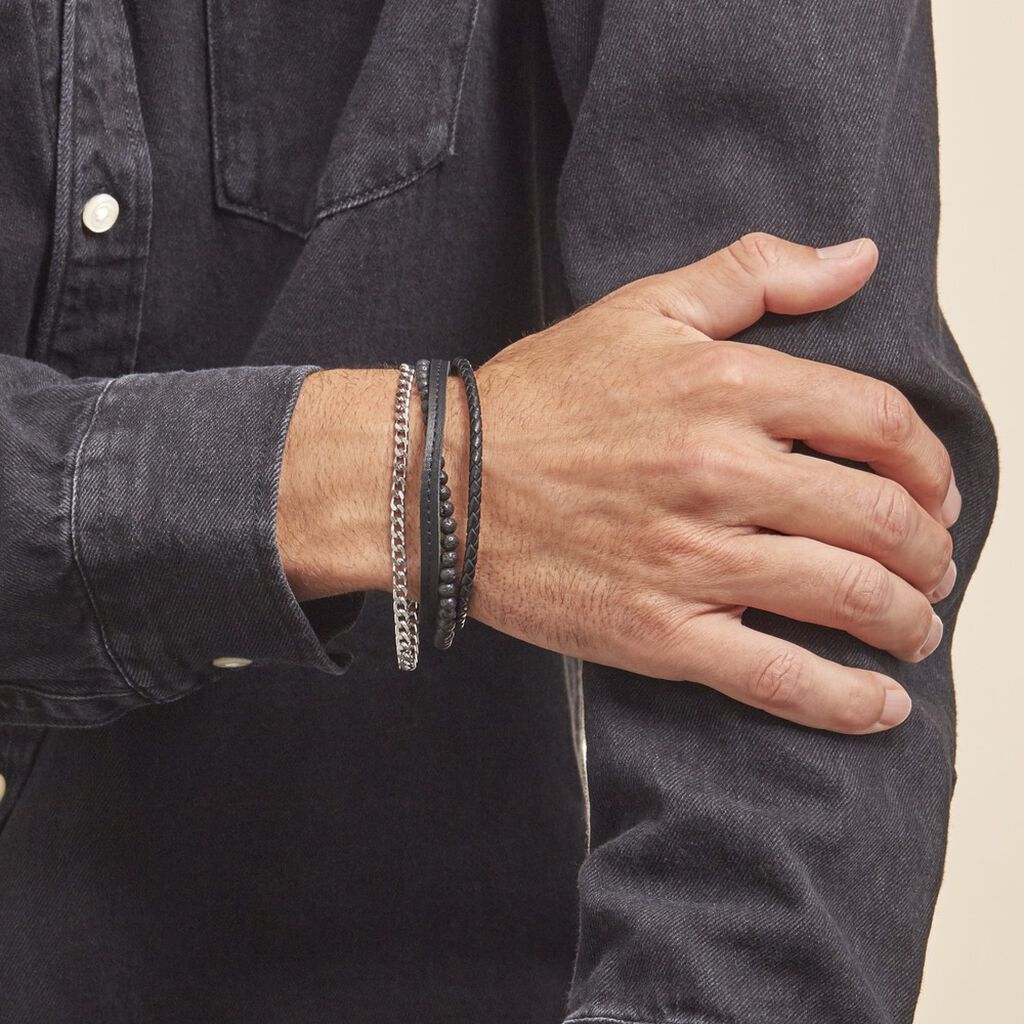 Bracelet Acier Blanc Juult Pierres De Lave