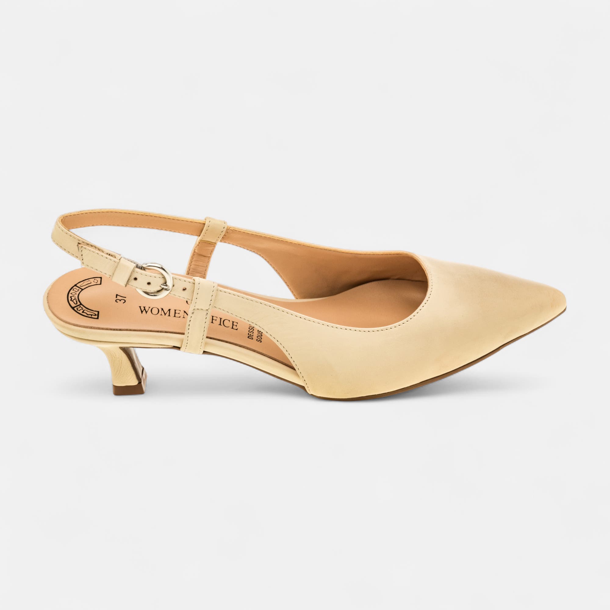 Escarpins avec bride arrière à talon Femme en cuir beige
