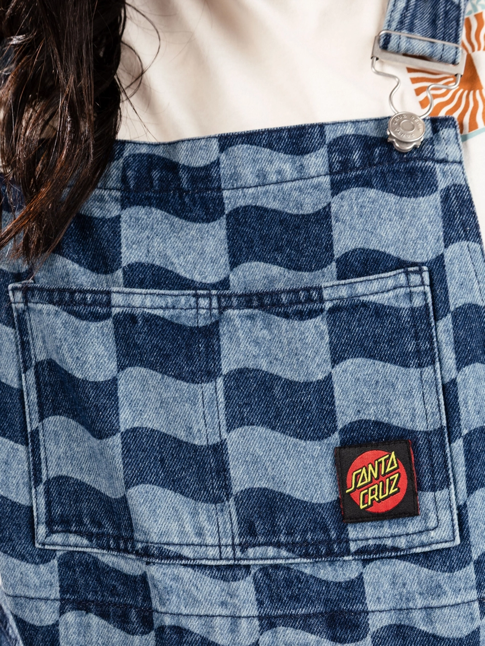 Santa Cruz Classic Label Denim Dungarees blue wave check