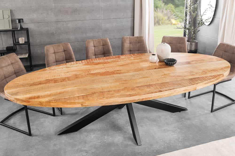 Massiver Industrial Esstisch GALAXIE 240cm natur Mangoholz oval Sterngestell
