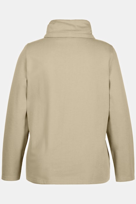 Sweatjacke, drapierter Stehkragen, Kunstleder-Details