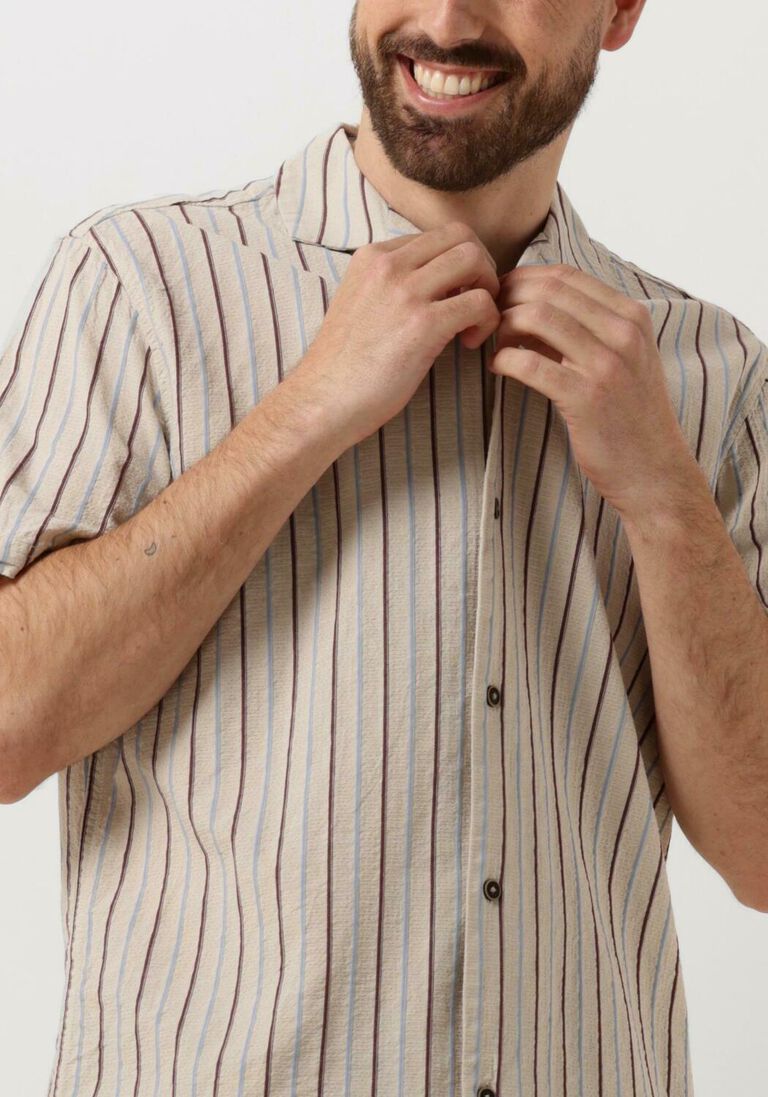 ANERKJENDT beige anerkjendt casual overhemd akleon s/s structure shirt