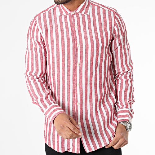 Chemise Manches Longues A Rayures Blanc Rouge