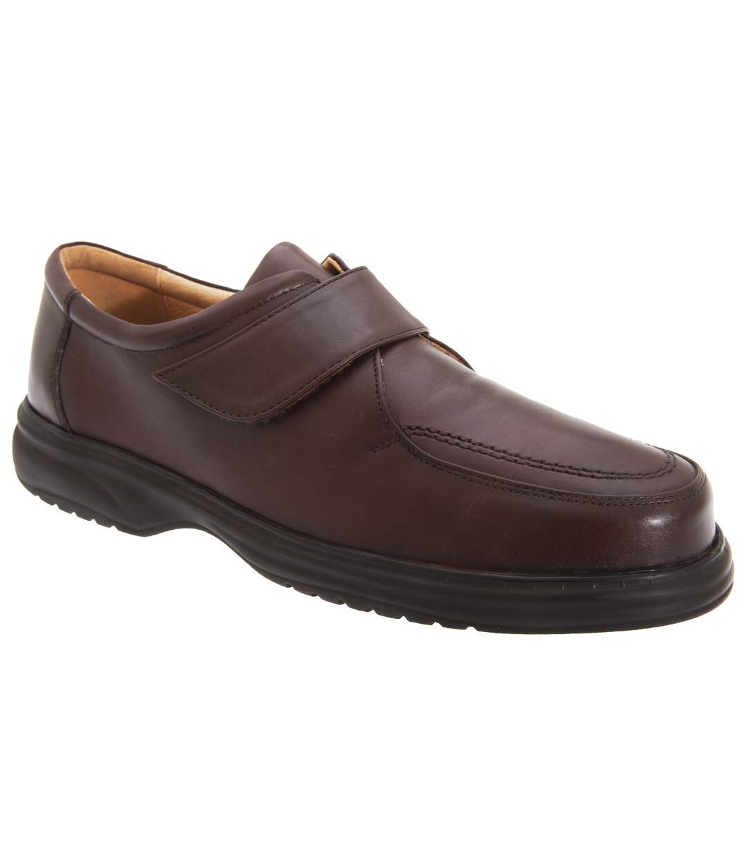 Roamers Superlite - Chaussures de ville larges en cuir avec sangle à scratch - Homme (Marron) - UTDF119