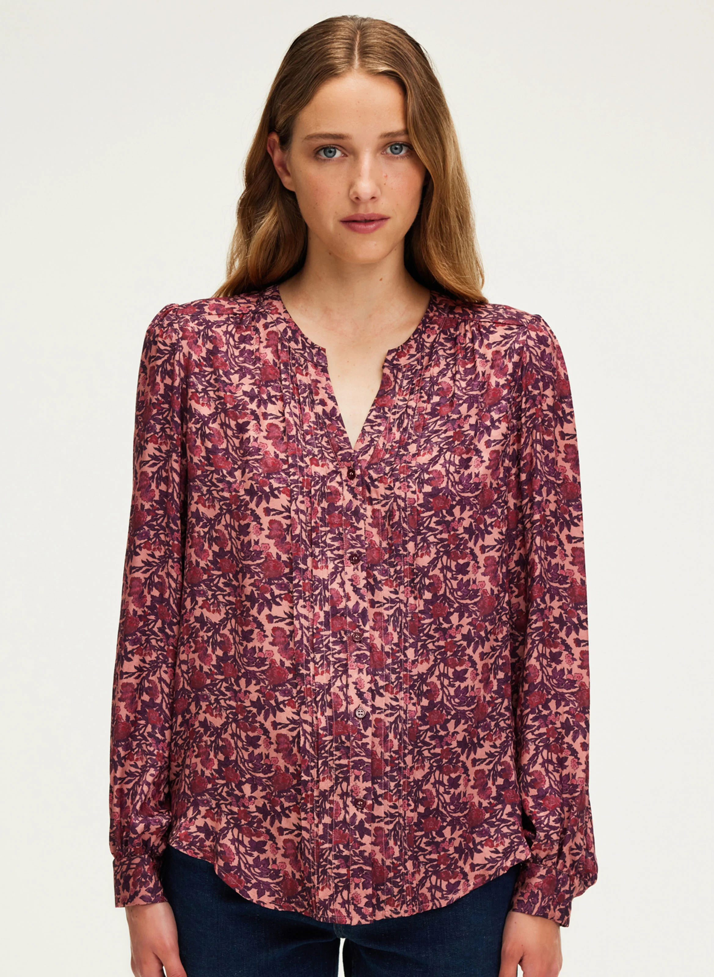 BELISSANDE - Chemise col tunisien droit imprimée | Rose
